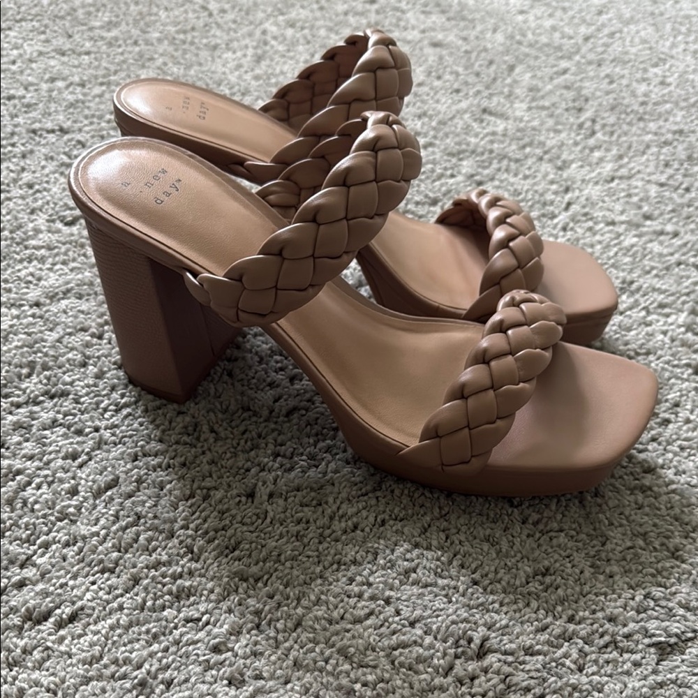 A New Day Braided Tan Block Heel Sandals